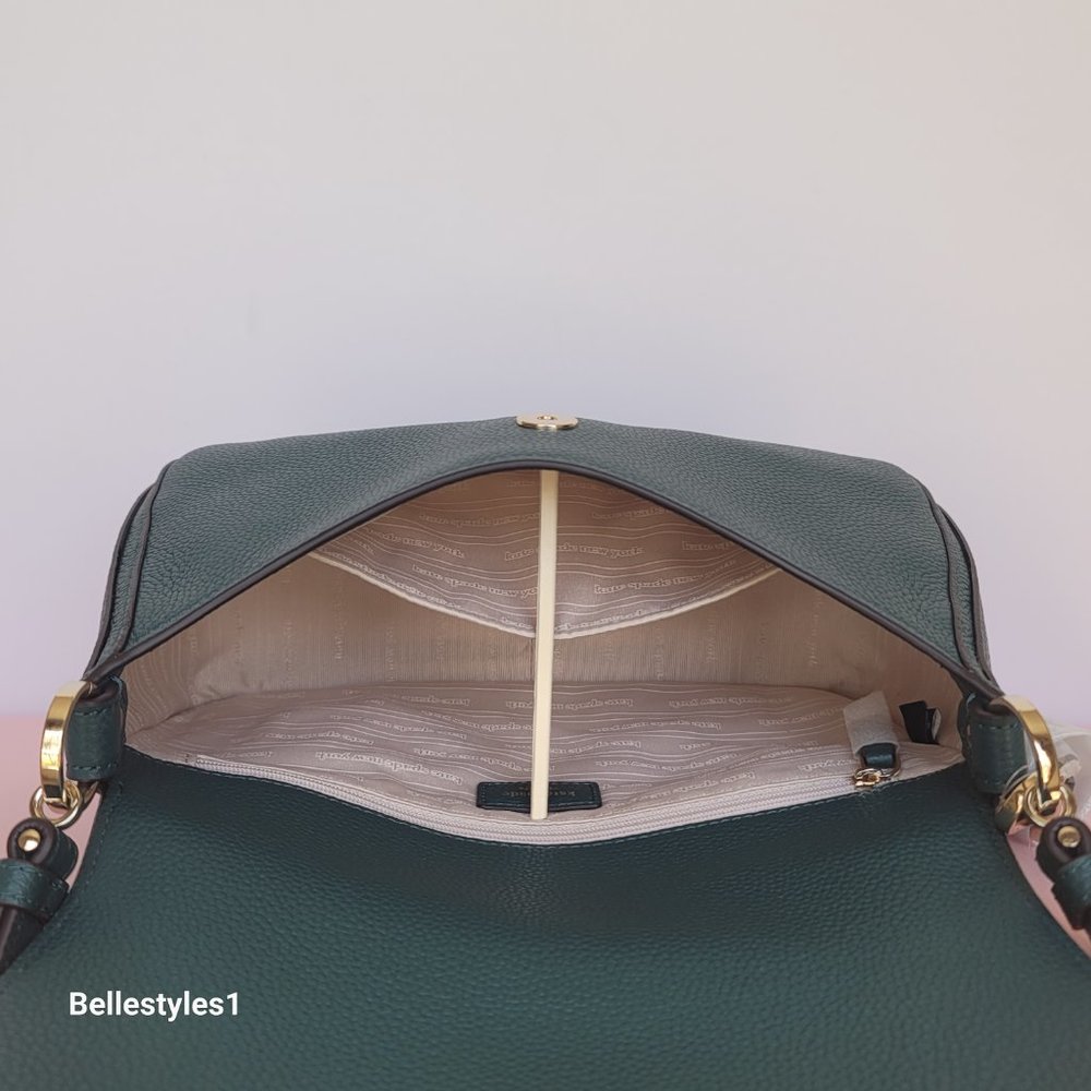 KATE SPADE Hudson Pebbled Leather Medium Flap Convertible Shoulder Bag-Artesian⭐ - Picture 12 of 16